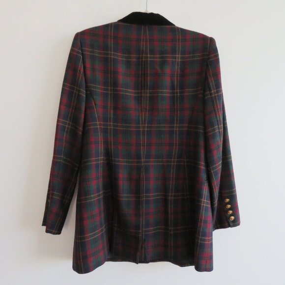 VINTAGE LAUREN RALPH LAUREN Plaid Velvet Collar 100% Wool Blazer Jacket Preppy - Picture 8 of 16